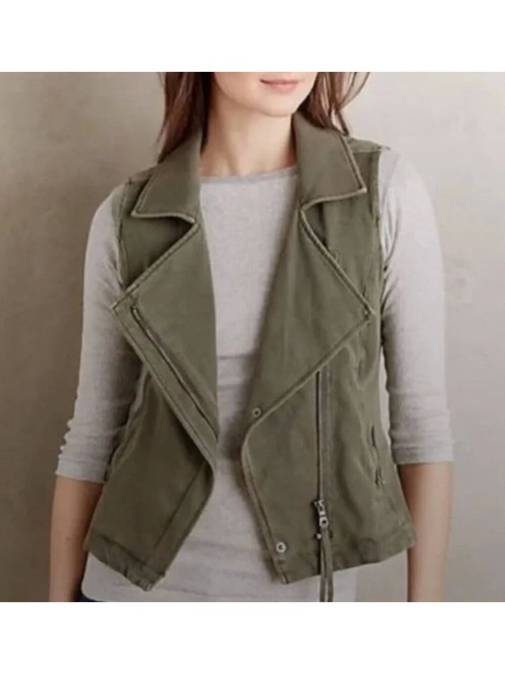 Marrakech Sleeveless Utility Moto Vest in Olive Green